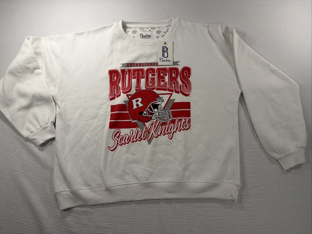 Rutgers Scarlet Knights Pressbox Sweatshirt White Red Football Woman’s Size L